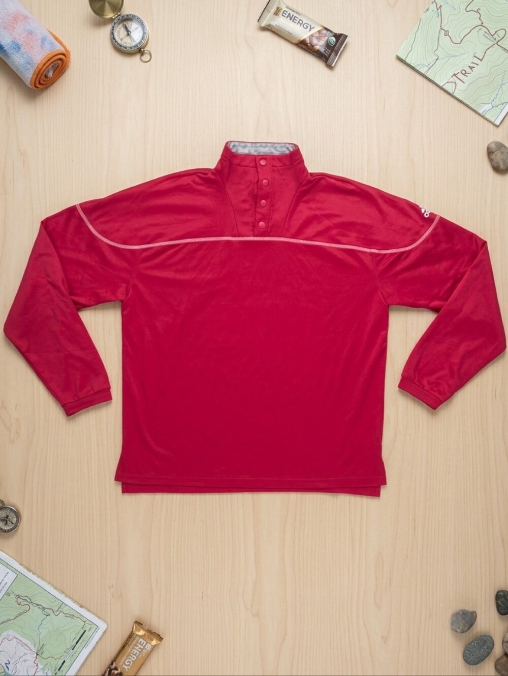 Adidas Sample Blank Mens Medium Snap Collar Funnel Neck Pullover Scarlet Red New